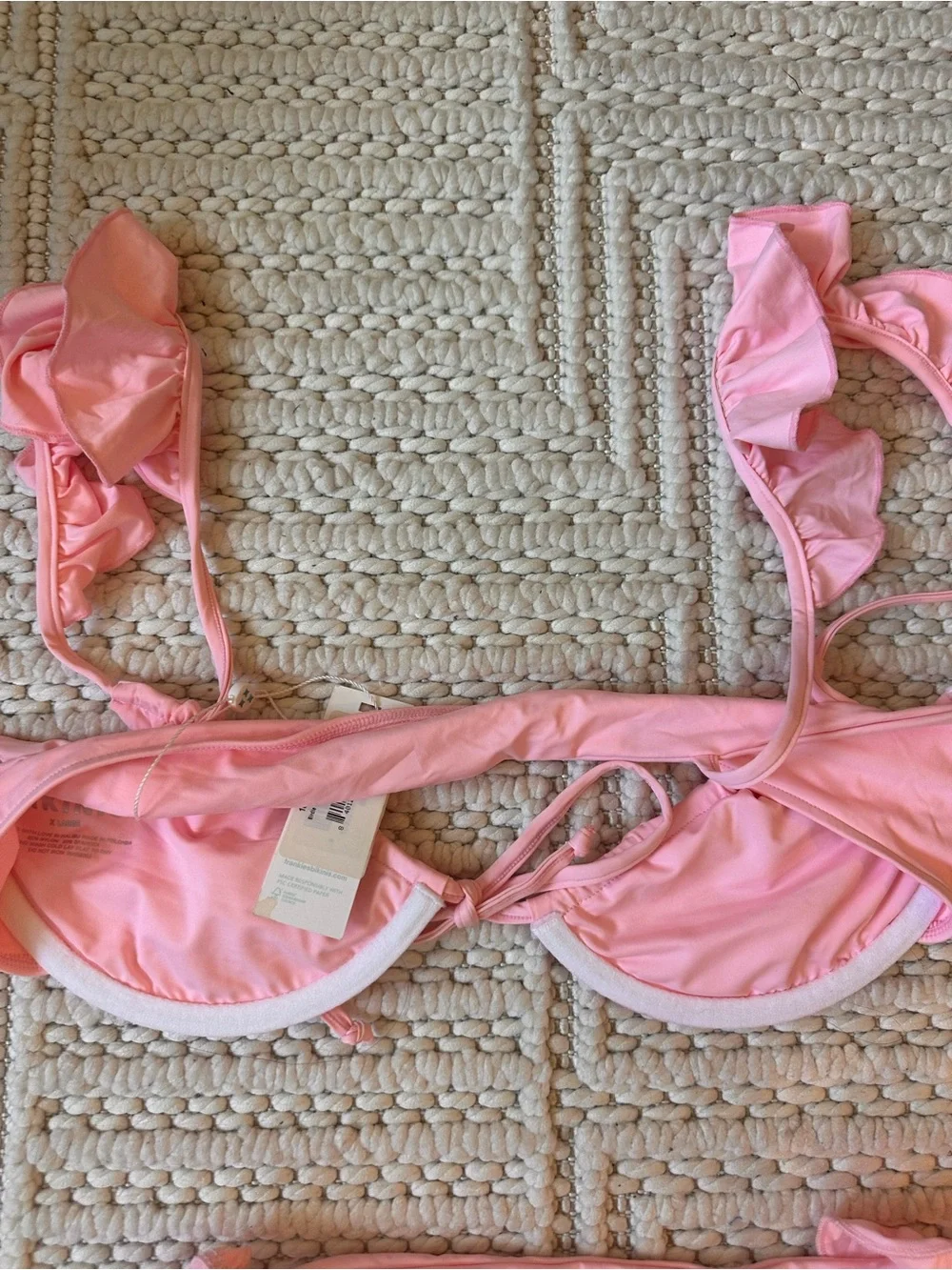 Frankie's Bikinis Pink Ruffle Side Brazilian Bikini Bottom